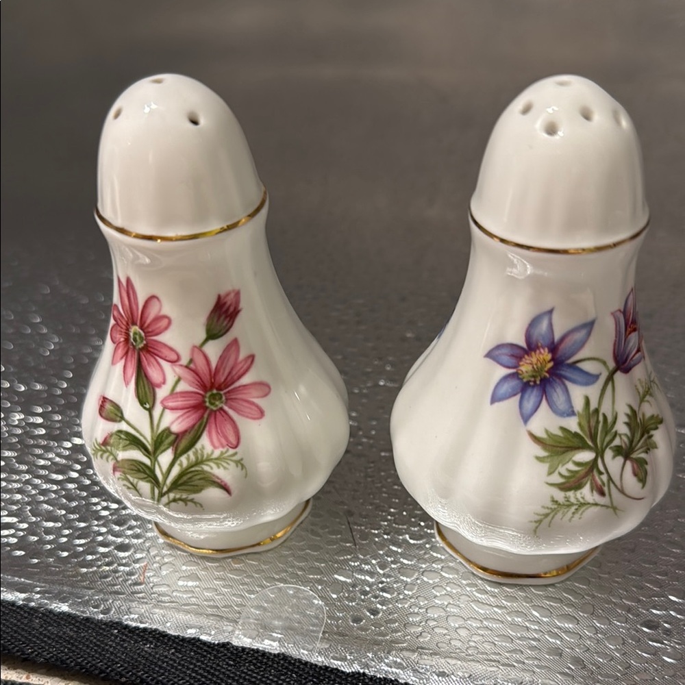 Vintage  Mayflower Floral Bone China Salt and Pepper Shaker Set